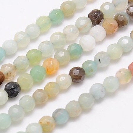 Arricraft Natural Amazonite Beads Strands, Faceted, Round, Mixed Color, 4mm, Hole: 1mm, about 90pcs/strand, 15.35 inches