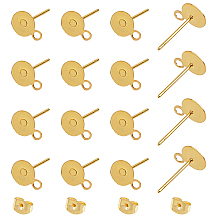 Unicraftale 304 Stainless Steel Stud Earring Settings, with Loop and Ear Nut, Golden, 200pcs/box