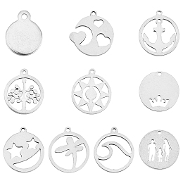 Unicraftale 304 Stainless Steel Pendants, Laser Cut, Flat Round, Stainless Steel Color, 14~18x14~16x1mm, Hole: 1~1.6mm, 60pcs/box