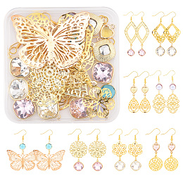 SUNNYCLUE DIY Hollow Dangle Earring Making Kits, include Brass & Iron Filigree Pendants, Glass & Brass Links, Alloy Pendants, Brass Earring Hooks, Golden