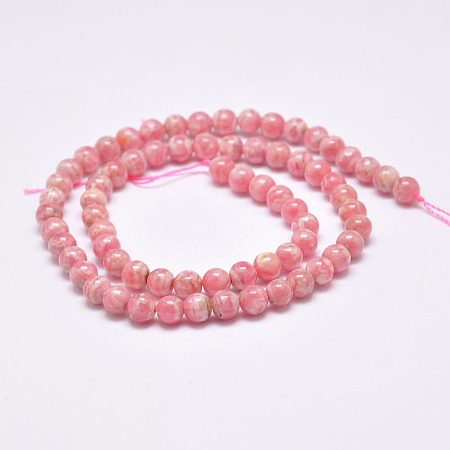 ARRICRAFT Natural Argentina Rhodochrosite Beads Strands, Round, 6mm, Hole: 1mm, about 70pcs/strand, 15.2 inches(38.5cm)