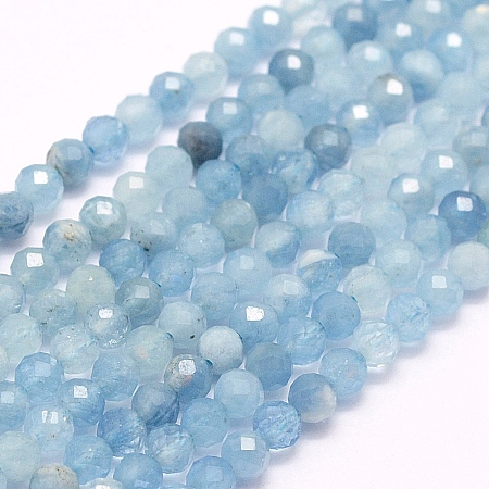 ARRICRAFT Natural Aquamarine Beads Strands, Faceted, Round, 3mm, Hole: 0.5mm, about 132pcs/strand, 15.7 inches(40cm)