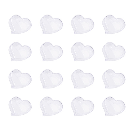 Plastic Bead Containers, Heart, Clear, 30x18mm, 16pcs/set