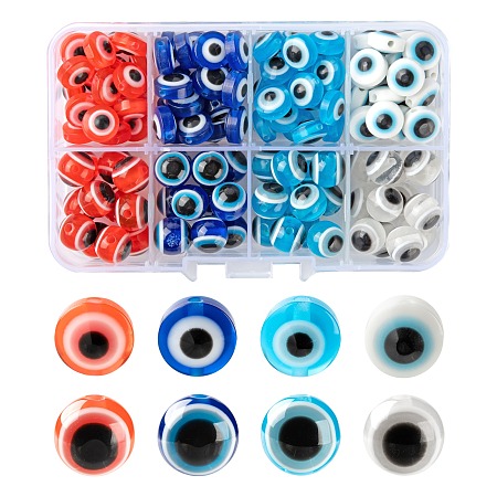 Arricraft 8 Style Resin Beads, Flat Round & Round with Evil Eye, Mixed Color, about 128pcs/box