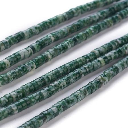Arricraft Natural Green Spot Stone Beads Strands, Heishi Beads, Flat Round/Disc, 4~4.5x2.5mm, Hole: 0.7mm, about 167pcs/strand, 15.43 inches(39.2cm)