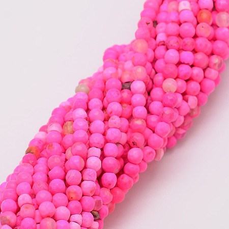 Arricraft Natural Fire Agate Beads Strands, Dyed, Faceted, Round, Hot Pink, 4mm, Hole: 0.8mm, about 90~92pcs/strand, 14 inches