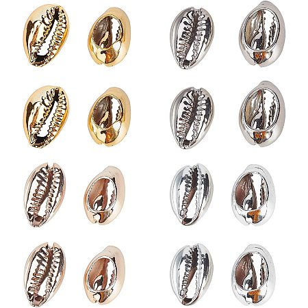 Electroplated Shell Beads, Cowrie Shells, Mixed Color, 15~20x10~12x5~6mm, Hole: 12~14x2~3mm; 4 colors, 10pcs/color, 40pcs/box