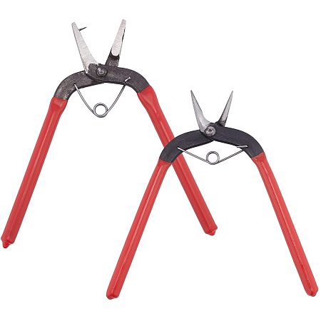 Jewelry Plier Sets, with Iron Hole Punch Pliers and Needle Nose Pliers, Red, 14x13.1x1.2cm; 15.5x4.7x0.9cm; 2pcs/set