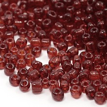 Honeyhandy 6/0 Glass Seed Beads, Transparent Colours, Red, about 4mm in diameter, hole: 1mm, about 4500pcs/pound