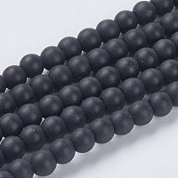 ARRICRAFT Synthetic Black Stone Beads Strands, Round, Frosted, Black, 4mm, Hole: 1mm, about 93pcs/strand, 14.6 inches