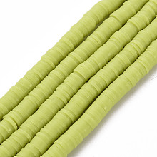 Honeyhandy Flat Round Eco-Friendly Handmade Polymer Clay Beads, Disc Heishi Beads for Hawaiian Earring Bracelet Necklace Jewelry Making, Green Yellow, 6x1mm, Hole: 2mm, about 353~378pcs/strand, 17.7 inch