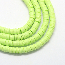 Arricraft Handmade Polymer Clay Beads, Disc/Flat Round, Heishi Beads, LightGreen, 6x1mm, Hole: 2mm; about 380~400pcs/strand, 17.7"