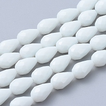 Honeyhandy Glass Beads Strands, Imitation Jade Beads, Faceted, teardrop, White, 15x10mm, Hole: 2mm