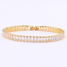 Honeyhandy Cubic Zirconia Tennis Bracelets, Brass Rectangle Link Chain Bracelet, Clear, No Size