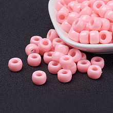 Honeyhandy Opaque Acrylic European Beads, Barrel, Pink, 9x6mm, Hole: 4mm, about 1900pcs/500g