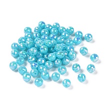 Honeyhandy Plating Eco-Friendly Poly Styrene Acrylic Beads, AB Color, Faceted Round, Cyan, 8mm, Hole: 1mm, about 2000pcs/500g