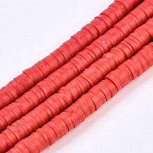 Honeyhandy Eco-Friendly Handmade Polymer Clay Beads, Disc/Flat Round, Heishi Beads, Red, 6x1mm, Hole: 2mm, about 380~400pcs/strand, 17.7 inch