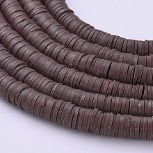 Honeyhandy Eco-Friendly Handmade Polymer Clay Beads, Disc/Flat Round, Heishi Beads, Saddle Brown, 6x1mm, Hole: 2mm, about 380~400pcs/strand, 17.7 inch