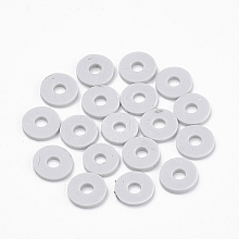 Honeyhandy Eco-Friendly Handmade Polymer Clay Beads, Disc/Flat Round, Heishi Beads, Light Grey, 6x1mm, Hole: 2mm, about 380~400pcs/strand, 17.7 inch