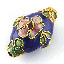 Honeyhandy Handmade Cloisonne Beads, Rhombus, Sapphire Blue, 21mm long, 13mm wide, 8mm thick, hole: 2mm