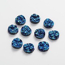 Honeyhandy Druzy Resin Cabochons, Flat Round, Dark Turquoise, 12x5mm