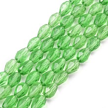 Honeyhandy Glass Beads Strands, Faceted, teardrop, Green, 6x4mm, Hole: 1mm, about 72pcs/strand, 15 inch