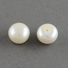 Honeyhandy Grade AAA Natural Cultured Freshwater Pearl Beads, Half Drilled, Flat Round, White, 6~6.5x5mm, Half Hole: 1mm