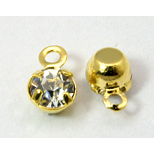 Honeyhandy Golden Plated Brass Setting with Middle East Rhinestone Pendants, Flat Round, Clear, 6.5x4x3.5mm, Hole: 1mm