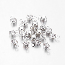 Honeyhandy Platinum Plated Brass Middle East Rhinestone Flat Round Pendants, Clear, 6.5x4x3.5mm, Hole: 1mm