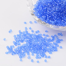 Honeyhandy 12/0 Glass Seed Beads, Transparent, Round, Light Blue, 2mm, Hole: 1mm, about 3100pcs/50g