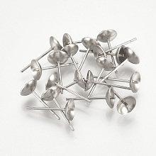 Honeyhandy 304 Stainless Steel Stud Earring Findings, For Half Drilled Beads, Stainless Steel Color, 6mm, Pin: 0.8mm