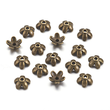 ARRICRAFT Tibetan Style  Zinc Alloy Bead Caps, Lead Free,Cadmium Free and Nickel Free, Flower, Antique Bronze Color, 6.5x3mm, Hole: 1mm