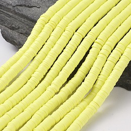 Honeyhandy Flat Round Eco-Friendly Handmade Polymer Clay Beads, Disc Heishi Beads for Hawaiian Earring Bracelet Necklace Jewelry Making, Champagne Yellow, 6x1mm, Hole: 2mm, about 353~378pcs/strand, 17.7 inch