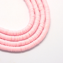 Arricraft Handmade Polymer Clay Beads, Disc/Flat Round, Heishi Beads, Pink, 6x1mm, Hole: 2mm; about 380~400pcs/strand, 17.7"