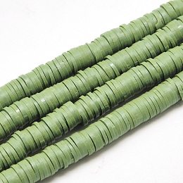 Honeyhandy Flat Round Eco-Friendly Handmade Polymer Clay Beads, Disc Heishi Beads for Hawaiian Earring Bracelet Necklace Jewelry Making, Olive Drab, 6x1mm, Hole: 2mm, about 353~378pcs/strand, 17.7 inch