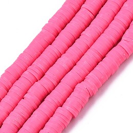 Honeyhandy Flat Round Eco-Friendly Handmade Polymer Clay Beads, Disc Heishi Beads for Hawaiian Earring Bracelet Necklace Jewelry Making, Deep Pink, 6x1mm, Hole: 2mm, about 353~378pcs/strand, 17.7 inch