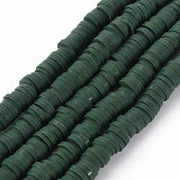 Honeyhandy Flat Round Eco-Friendly Handmade Polymer Clay Beads, Disc Heishi Beads for Hawaiian Earring Bracelet Necklace Jewelry Making, Dark Green, 6x1mm, Hole: 2mm, about 353~378pcs/strand, 17.7 inch