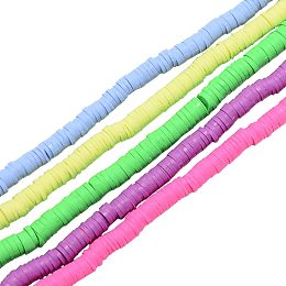 NBEADS 10 Strands Handmade Flat Round Polymer Clay Bead Spacer Beads Heishi Beads for DIY Jewelry Making, 6x1mm, Hole: 2mm, About 380pcs/strand, Mixed Color