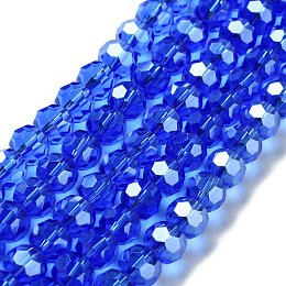 Honeyhandy Electroplate Glass Bead Strands, Pearl Luster Plated, Faceted(32 Facets), Round, Blue, 8x7mm