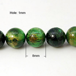 Honeyhandy Natural Green Tiger Eye Beads Strands, Dyed & Heated, Round, Green, 8mm, Hole: 1mm