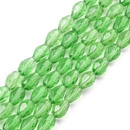 Honeyhandy Glass Beads Strands, Faceted, teardrop, Green, 6x4mm, Hole: 1mm, about 65~68pcs/strand, 14.96~15.35 inch