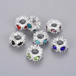 Arricraft Resin Rhinestone European Beads, Large Hole Beads, Rondelle, Mixed Color, 13x7mm, Hole: 6mm