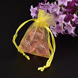 Honeyhandy Organza Gift Bags with Drawstring, Jewelry Pouches, Wedding Party Christmas Favor Gift Bags, Yellow, 7x5cm