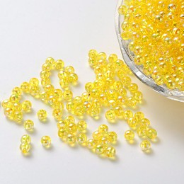 Honeyhandy Eco-Friendly Transparent Acrylic Beads, Round, AB Color, Yellow, 4mm, Hole: 1.5mm, about 17000pcs/500g