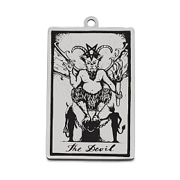 Honeyhandy 201 Stainless Steel Pendants, Laser Engraved Pattern, Tarot Card Pendants, The Devil  XV, 40x24x1mm, Hole: 2mm