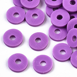 Honeyhandy Handmade Polymer Clay Beads, for DIY Jewelry Crafts Supplies, Disc/Flat Round, Heishi Beads, Orchid, 6x1mm, Hole: 2mm, about 1175pcs/50g