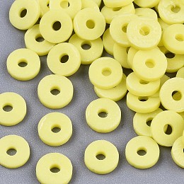 Honeyhandy Handmade Polymer Clay Beads, for DIY Jewelry Crafts Supplies, Disc/Flat Round, Heishi Beads, Yellow, 6x1mm, Hole: 2mm, about 1175pcs/50g