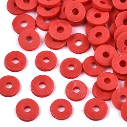 Honeyhandy Handmade Polymer Clay Beads, for DIY Jewelry Crafts Supplies, Disc/Flat Round, Heishi Beads, Indian Red, 6x1mm, Hole: 2mm, about 1175pcs/50g