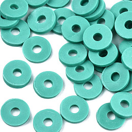 Honeyhandy Handmade Polymer Clay Beads, for DIY Jewelry Crafts Supplies, Disc/Flat Round, Heishi Beads, Light Sea Green, 6x1mm, Hole: 2mm, about 916pcs/39g