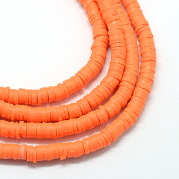 Honeyhandy Eco-Friendly Handmade Polymer Clay Beads, Disc/Flat Round, Heishi Beads, Orange Red, 6x1mm, Hole: 2mm, about 380~400pcs/strand, 17.7 inch